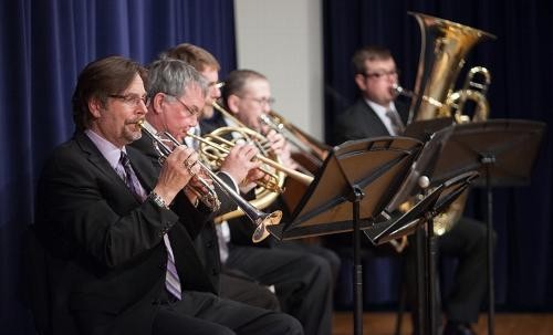 Brass quintet performs during convocation